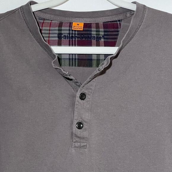 Tailor Vintage Long Sleeve Casual Cotton Henley Shirt Gray Mens Size M Spring - Picture 2 of 6